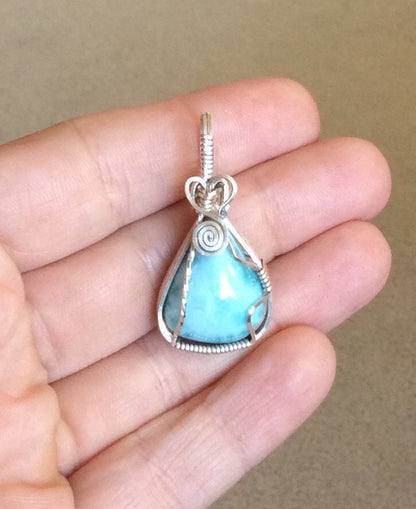 Larimar sterling silver wire wrapped pendant