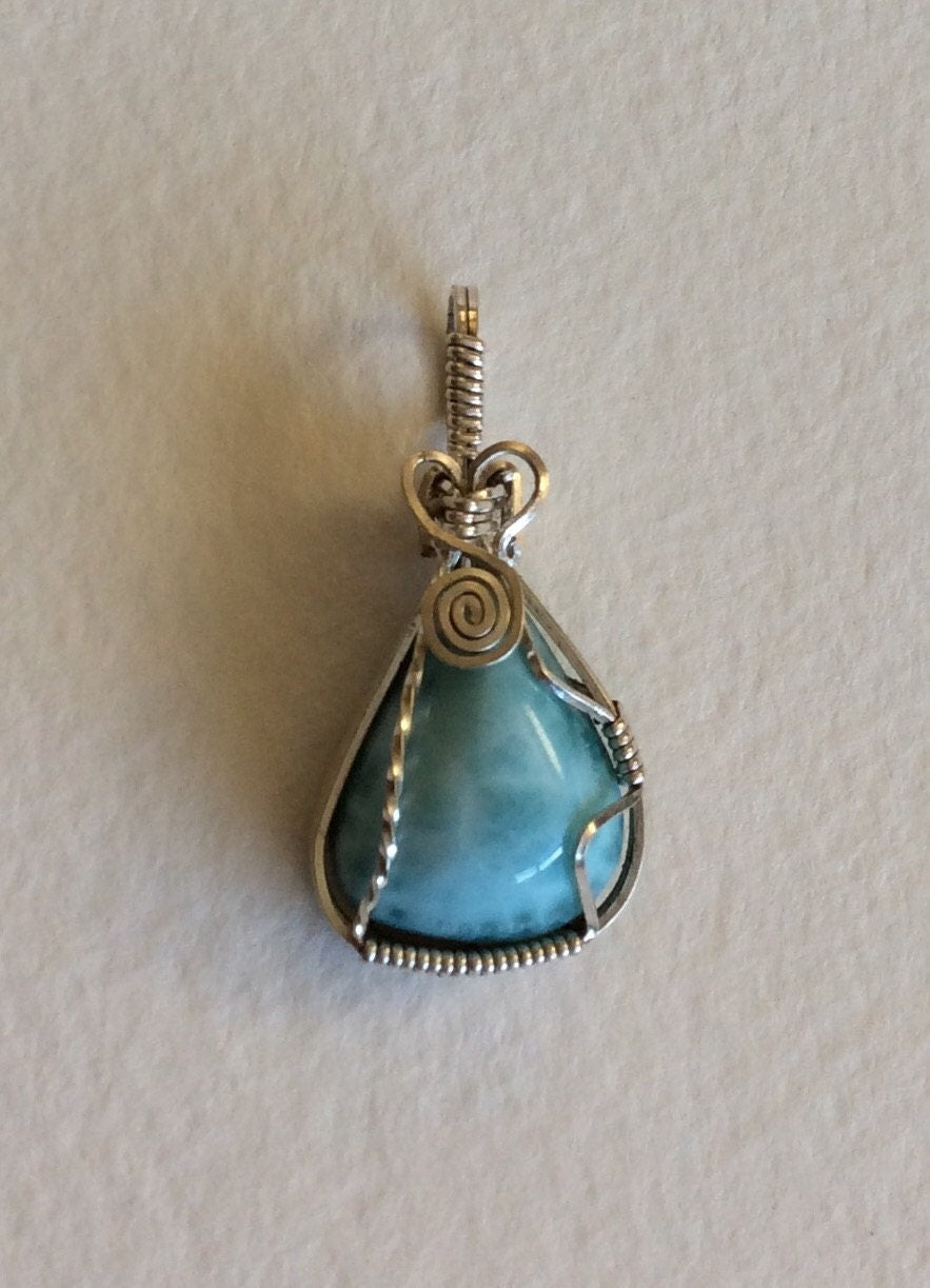 Larimar sterling silver wire wrapped pendant