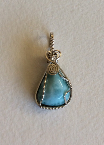 Larimar sterling silver wire wrapped pendant