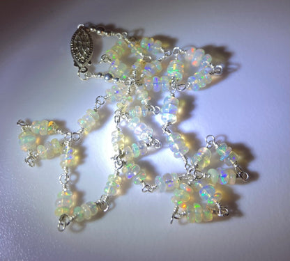 Ethiopian Wello Opal beaded necklace in solid sterling silver.