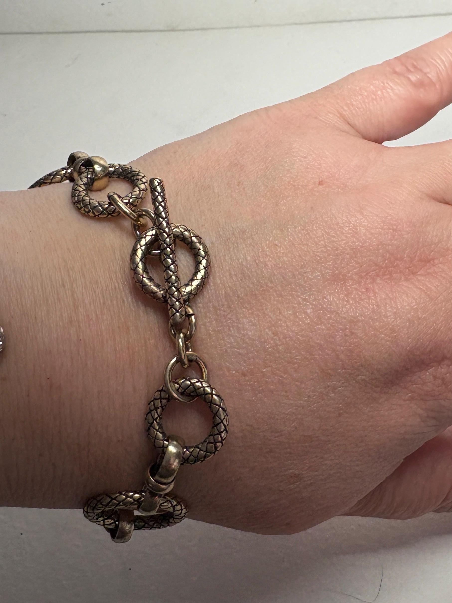 Vintage solid bronze link bracelet with toggle clasp.