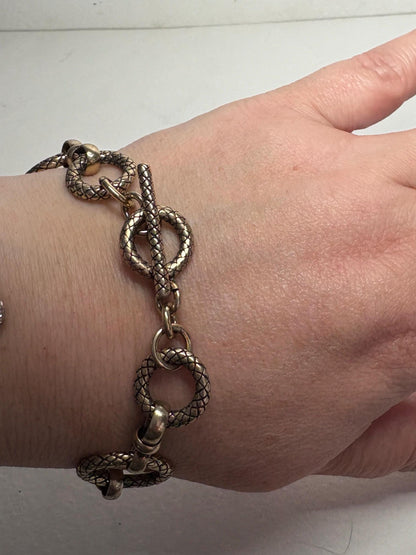 Vintage solid bronze link bracelet with toggle clasp.