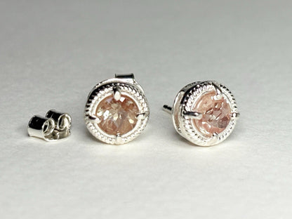 Sterling silver stud earrings with checkerboard faceted andesine and a rope design.