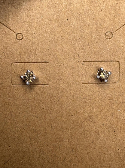 Sterling silver stud earrings with 3mm chocolate champagne colored natural diamonds.