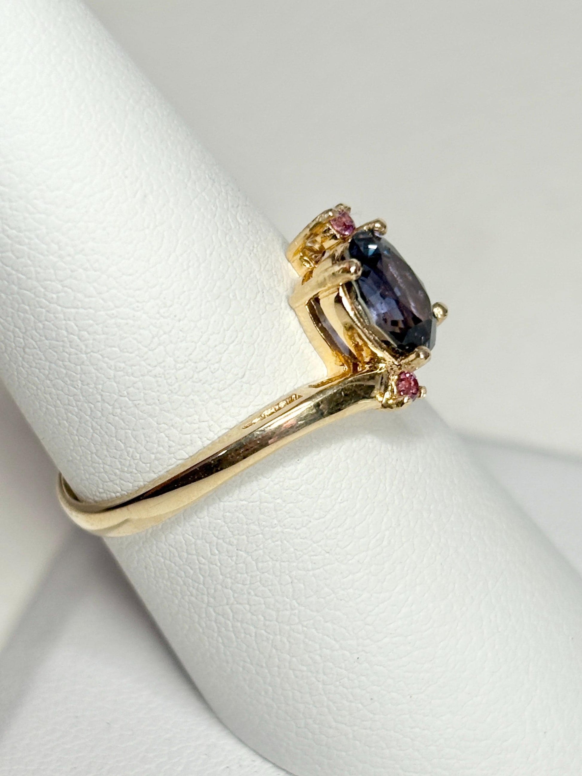 Untreated Umba Color Change Sapphire and Rhodolite Garnet Bypass Ring Solid 14k Gold size 8