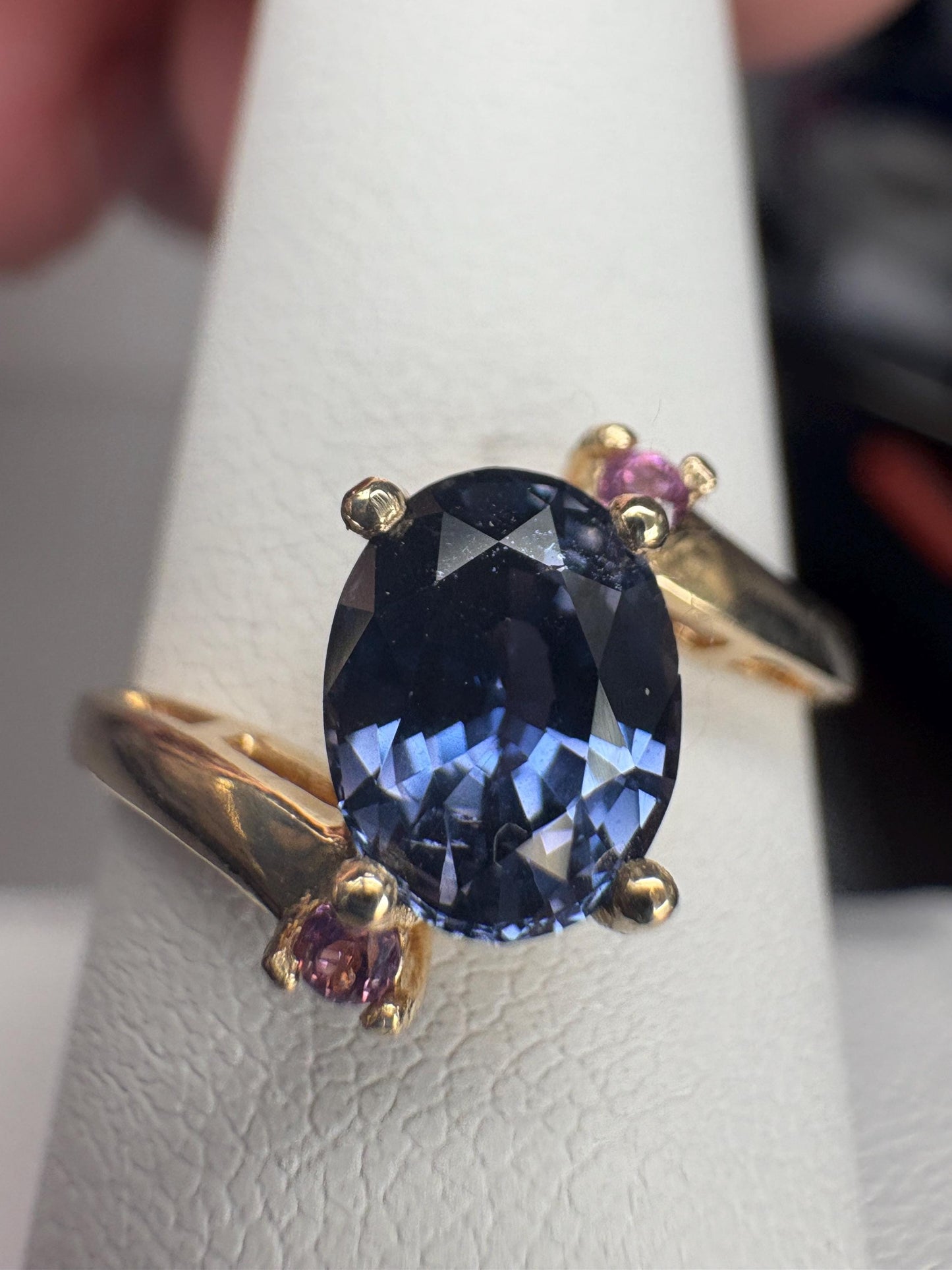 Untreated Umba Color Change Sapphire and Rhodolite Garnet Bypass Ring Solid 14k Gold size 8