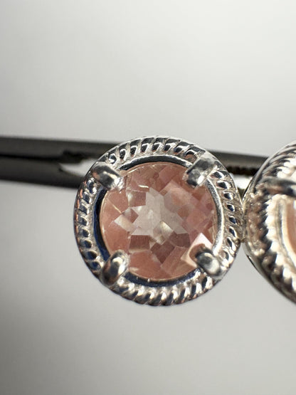 Sterling silver stud earrings with checkerboard faceted andesine and rope design.