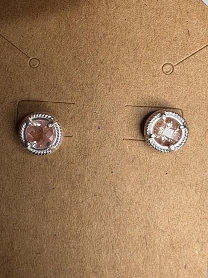 Sterling silver stud earrings with checkerboard faceted andesine and rope design.