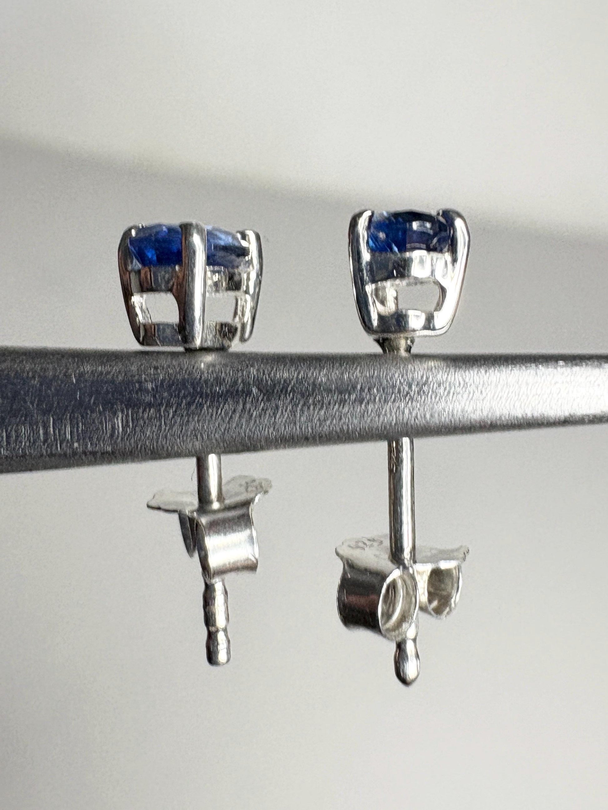 Kyanite stud earrings in sterling silver with pear-shaped stones.