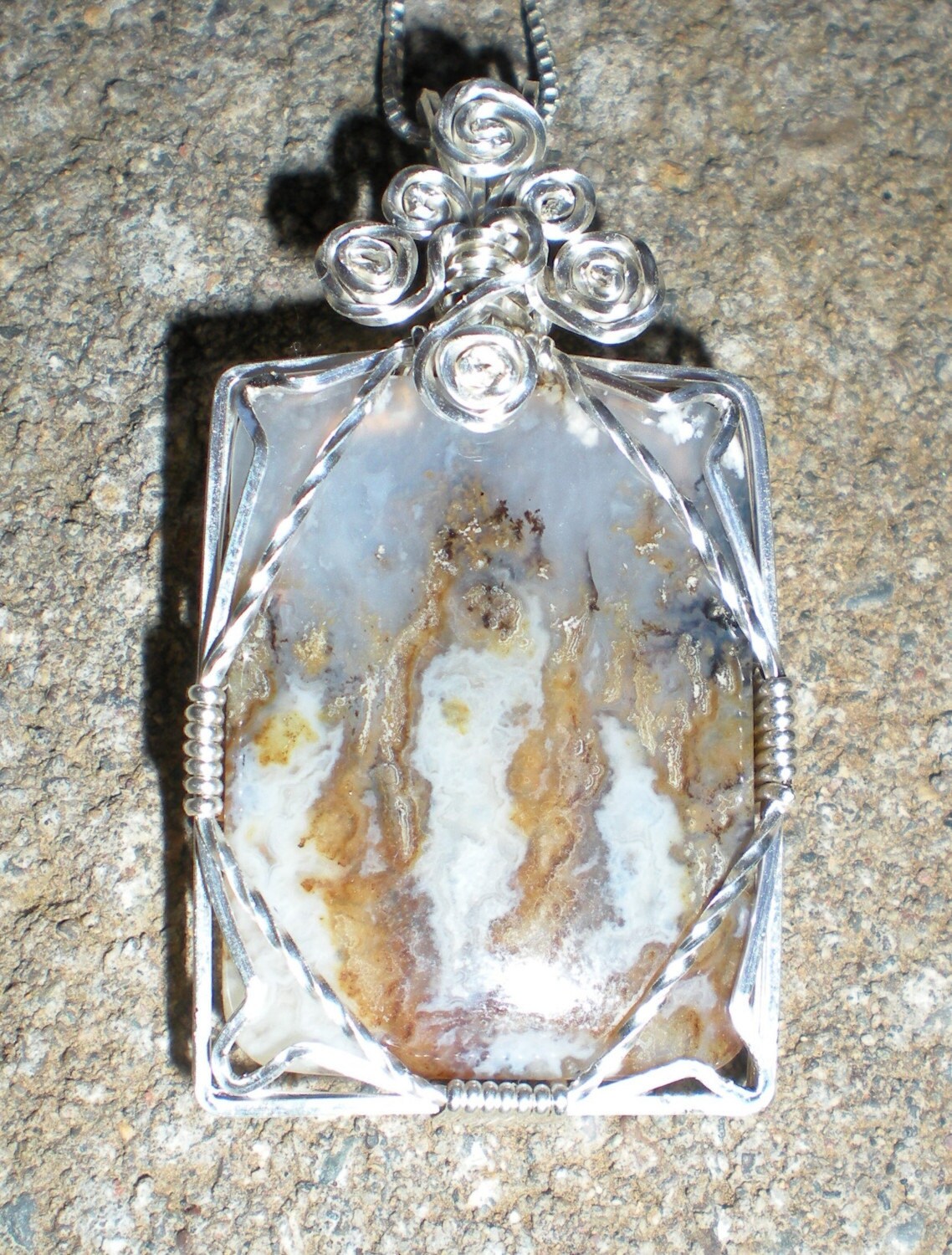 Idaho Plume/Flame Agate (Graveyard Point material) sterling silver wire wrapped pendant