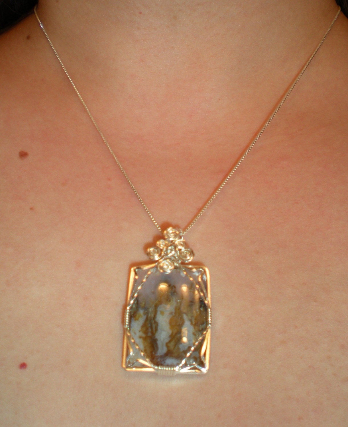 Idaho Plume/Flame Agate (Graveyard Point material) sterling silver wire wrapped pendant