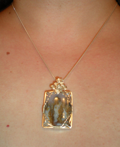 Idaho Plume/Flame Agate (Graveyard Point material) sterling silver wire wrapped pendant