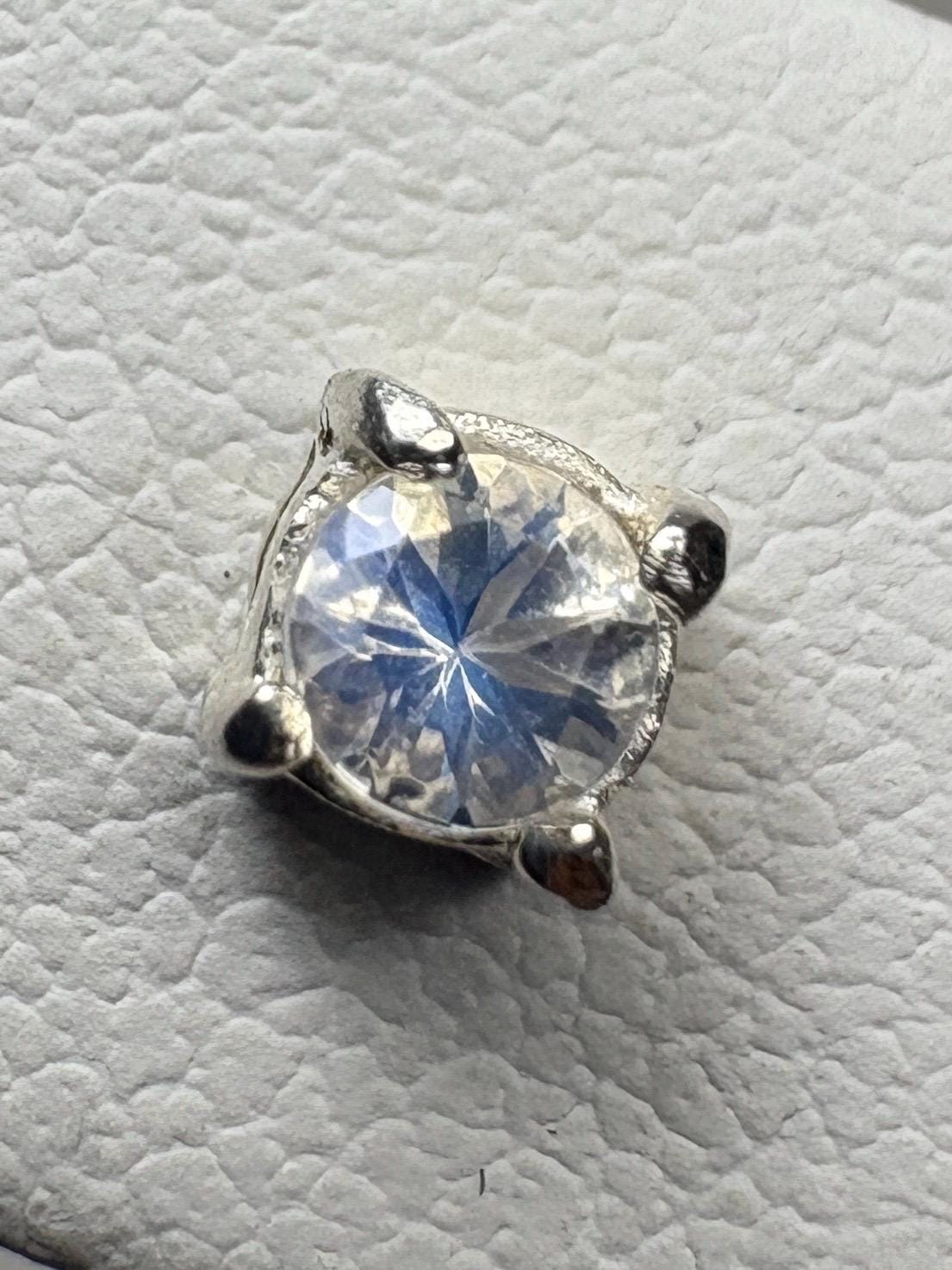 Sterling silver stud earrings with 3mm round blue sheen moonstone.