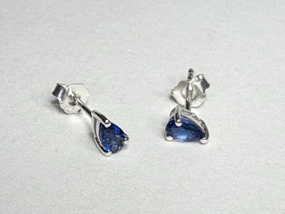 Kyanite stud earrings in pear shape, set in sterling silver.