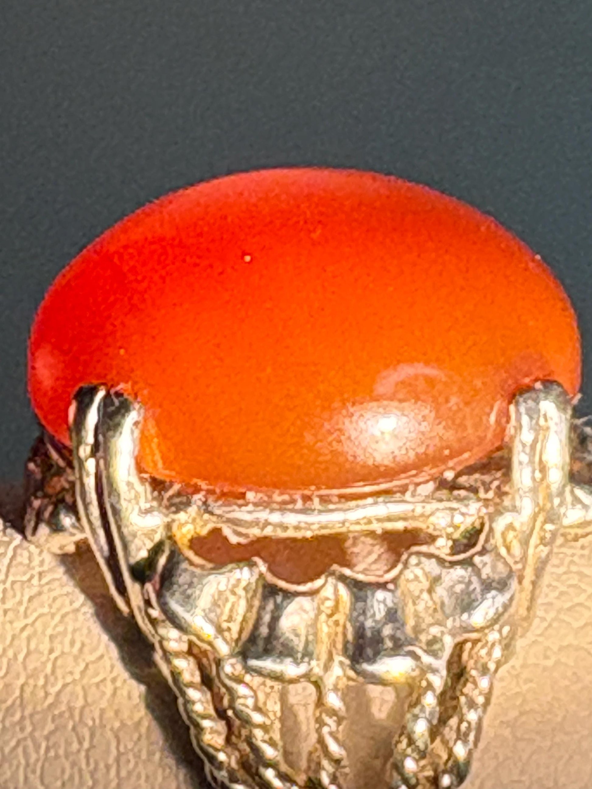 Sterling silver ring with a large oval carnelian cabochon.