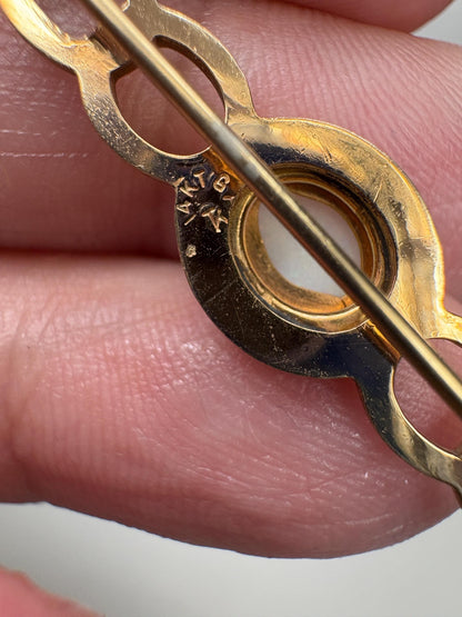 Australian White Opal bar brooch in solid 14k gold.