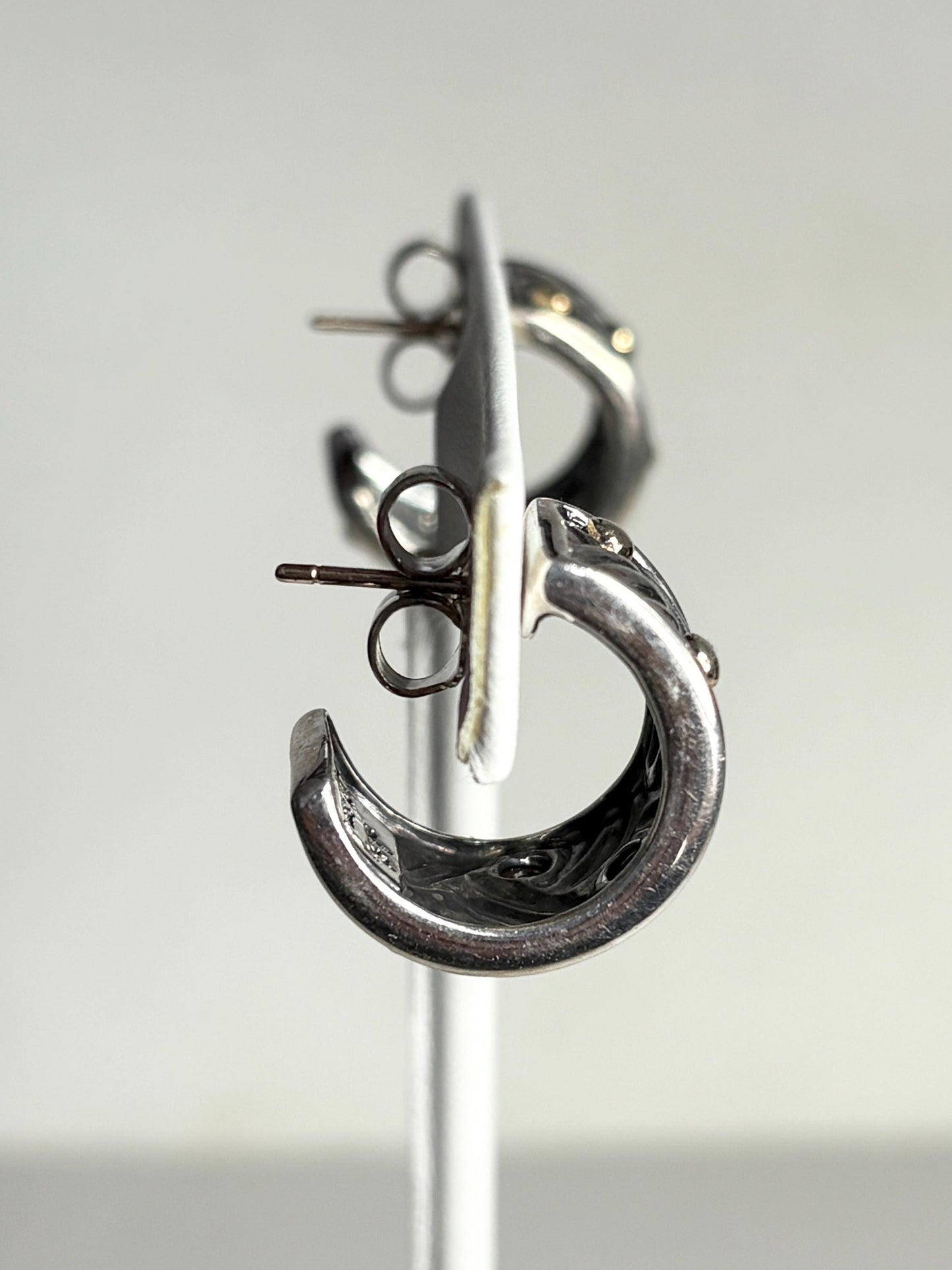 Ann King wide woven dotted hoop earrings in solid 18k and sterling silver.