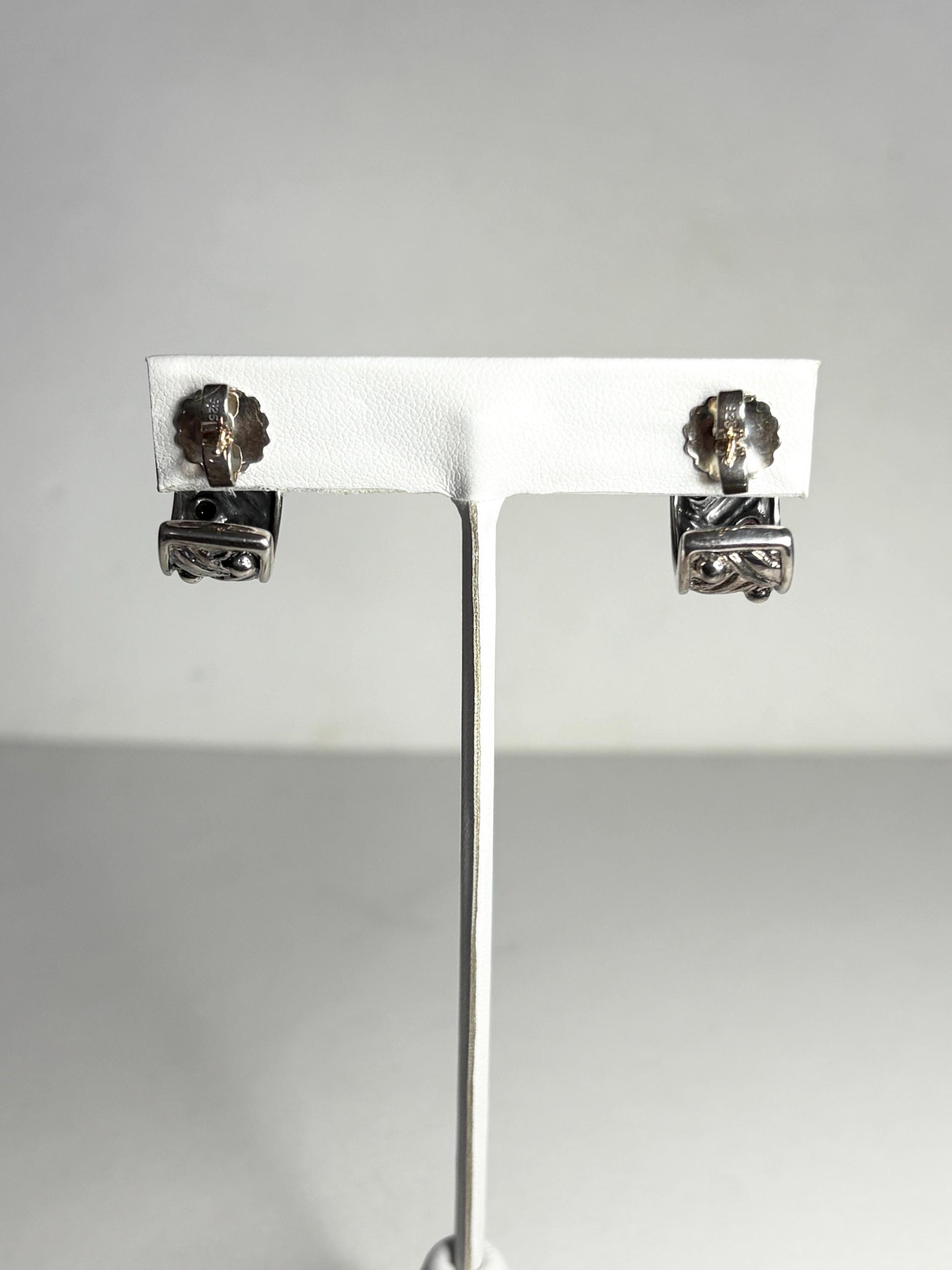 Ann King wide woven dotted hoop earrings in solid 18k and sterling silver.