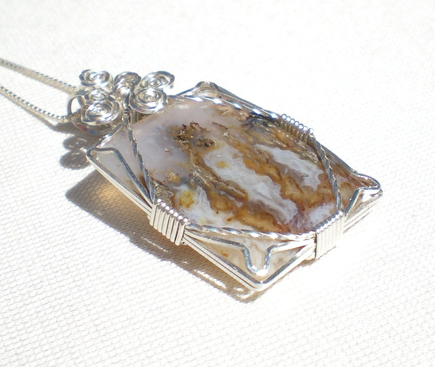 Idaho Plume/Flame Agate (Graveyard Point material) sterling silver wire wrapped pendant