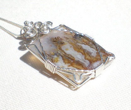 Idaho Plume/Flame Agate (Graveyard Point material) sterling silver wire wrapped pendant