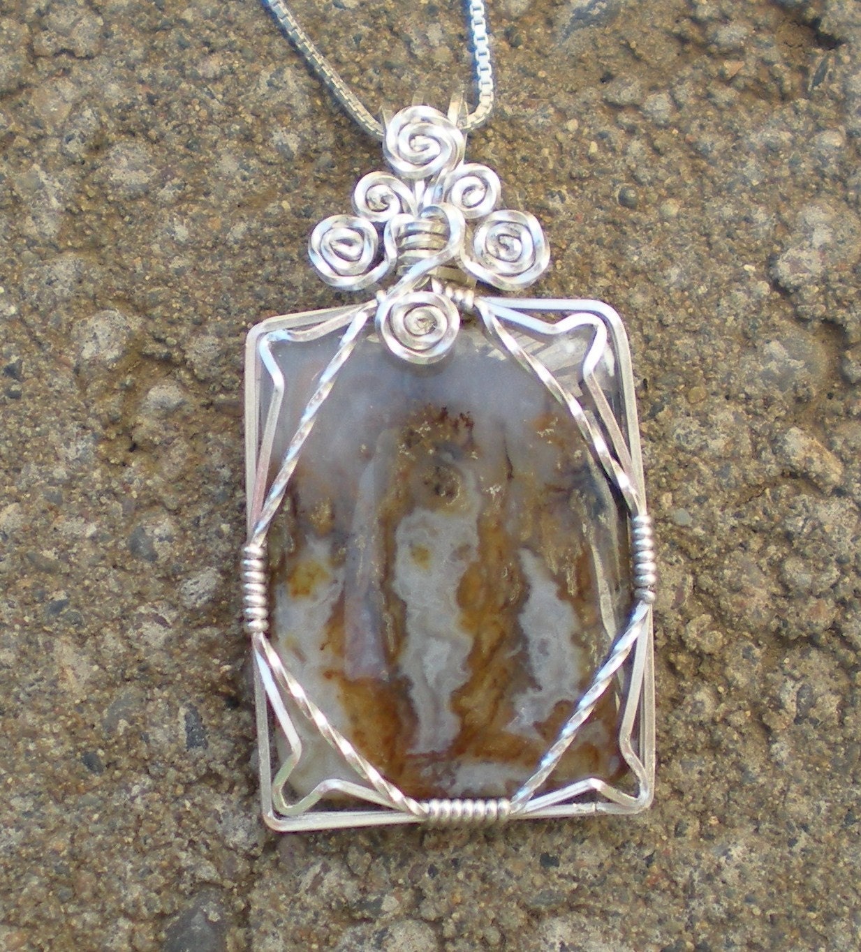 Idaho Plume/Flame Agate (Graveyard Point material) sterling silver wire wrapped pendant