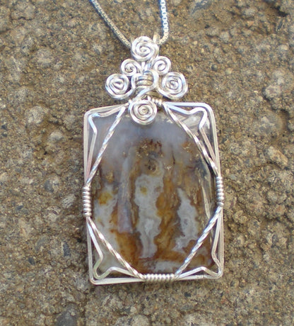 Idaho Plume/Flame Agate (Graveyard Point material) sterling silver wire wrapped pendant