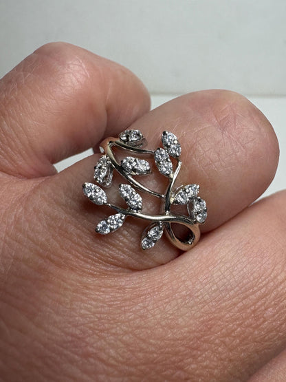 Diamond ring with a vine design and 1/2 ctw diamonds in 14k white gold.