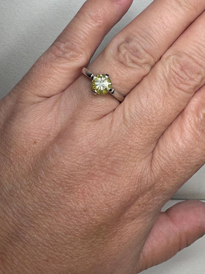 Yellow moissanite solitaire ring in sterling silver, size 7.