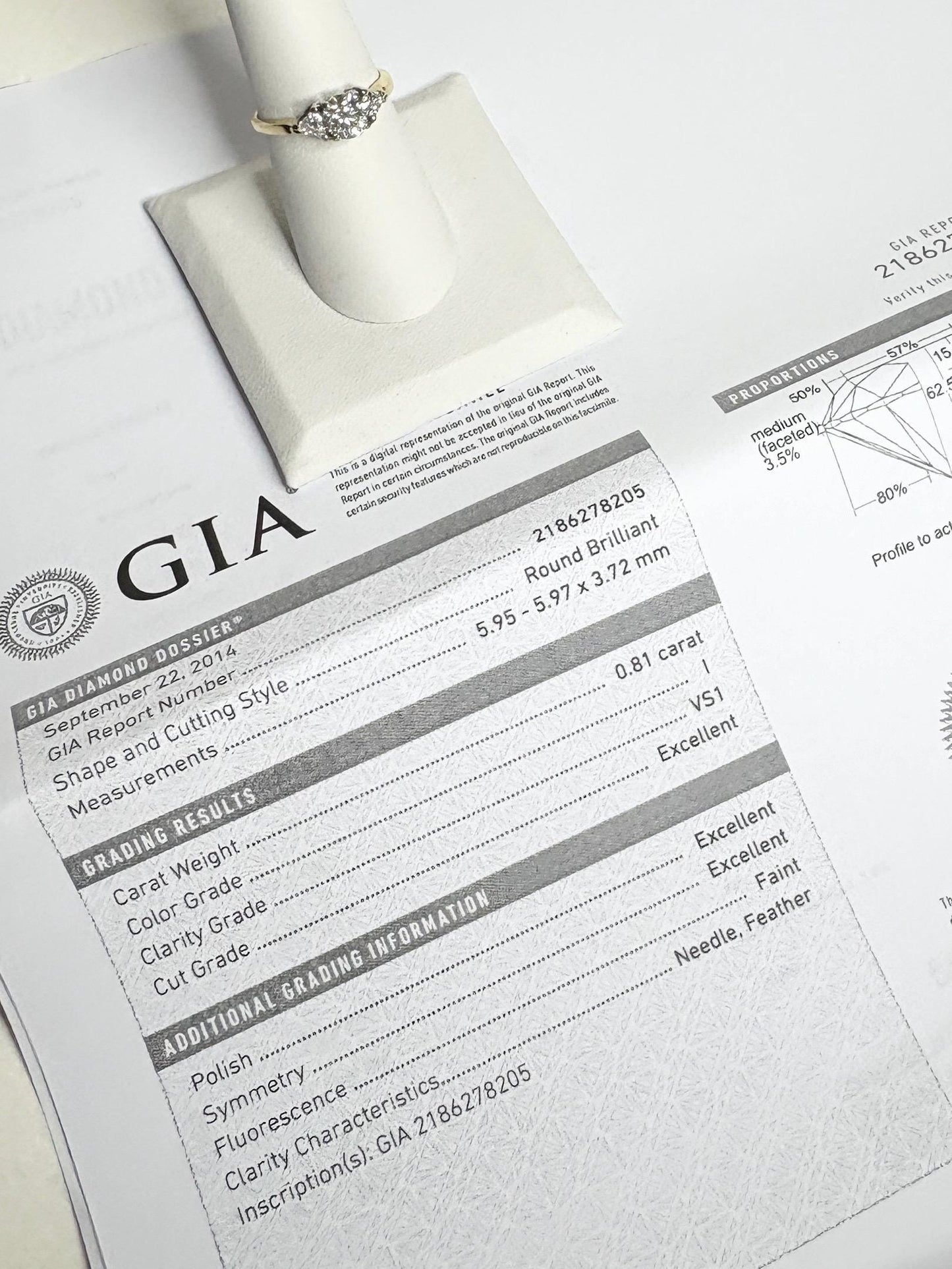 GIA certified .81ct round brilliant diamond ring with VS1 clarity and I color.