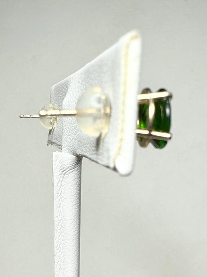 14k gold stud earrings with oval chrome diopside stones.