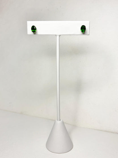 Oval chrome diopside stud earrings in 14k gold.