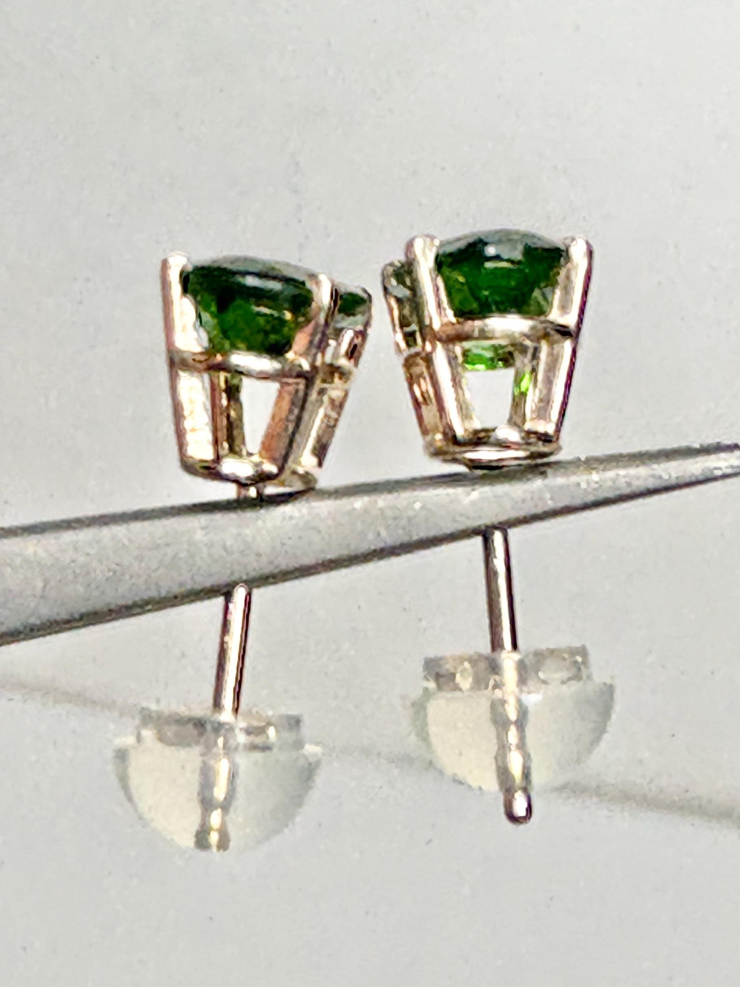 14k gold stud earrings with 5x7mm oval chrome diopside stones.
