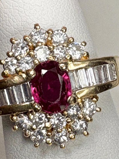 18k gold ring with ruby and diamonds.