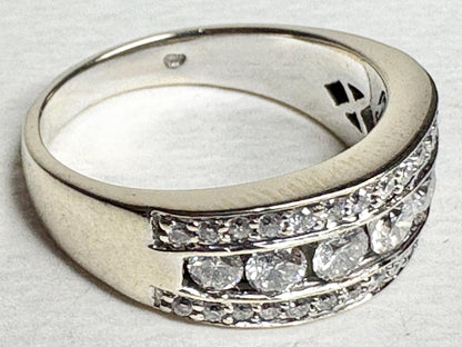14k white gold anniversary band ring with pave and channel set diamonds.