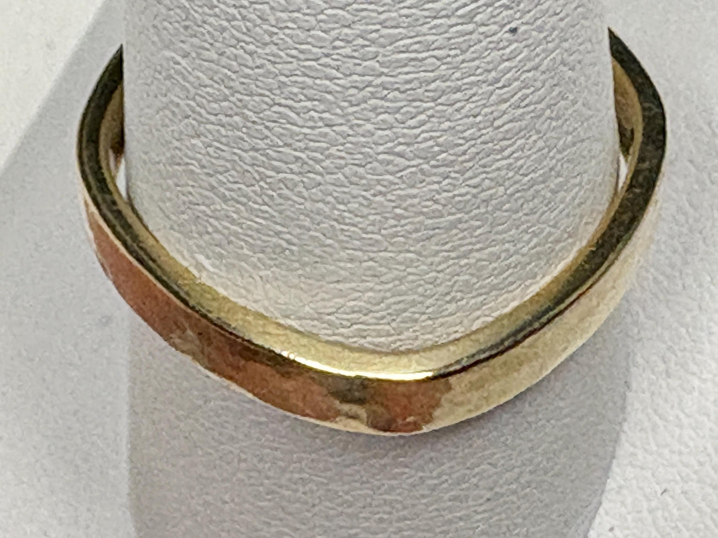 Solid 18k yellow gold hammered finish square band ring.