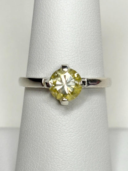 Yellow moissanite solitaire ring in sterling silver, size 7.