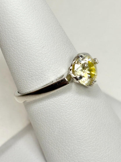 Yellow moissanite solitaire ring in sterling silver, size 7.