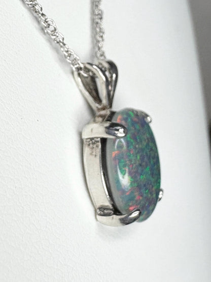 Sterling silver pendant necklace with an oval Australian opal triplet.