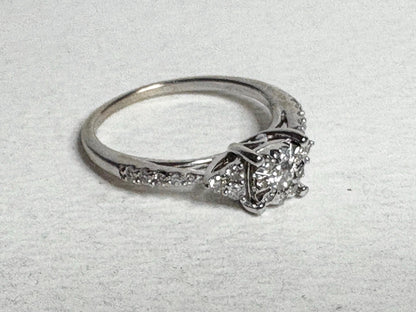 Squared diamond halo cluster engagement ring in solid 14k white gold.