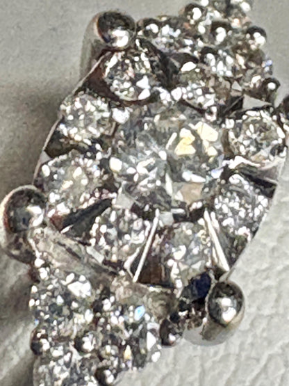 Squared diamond halo cluster ring in solid 14k white gold.