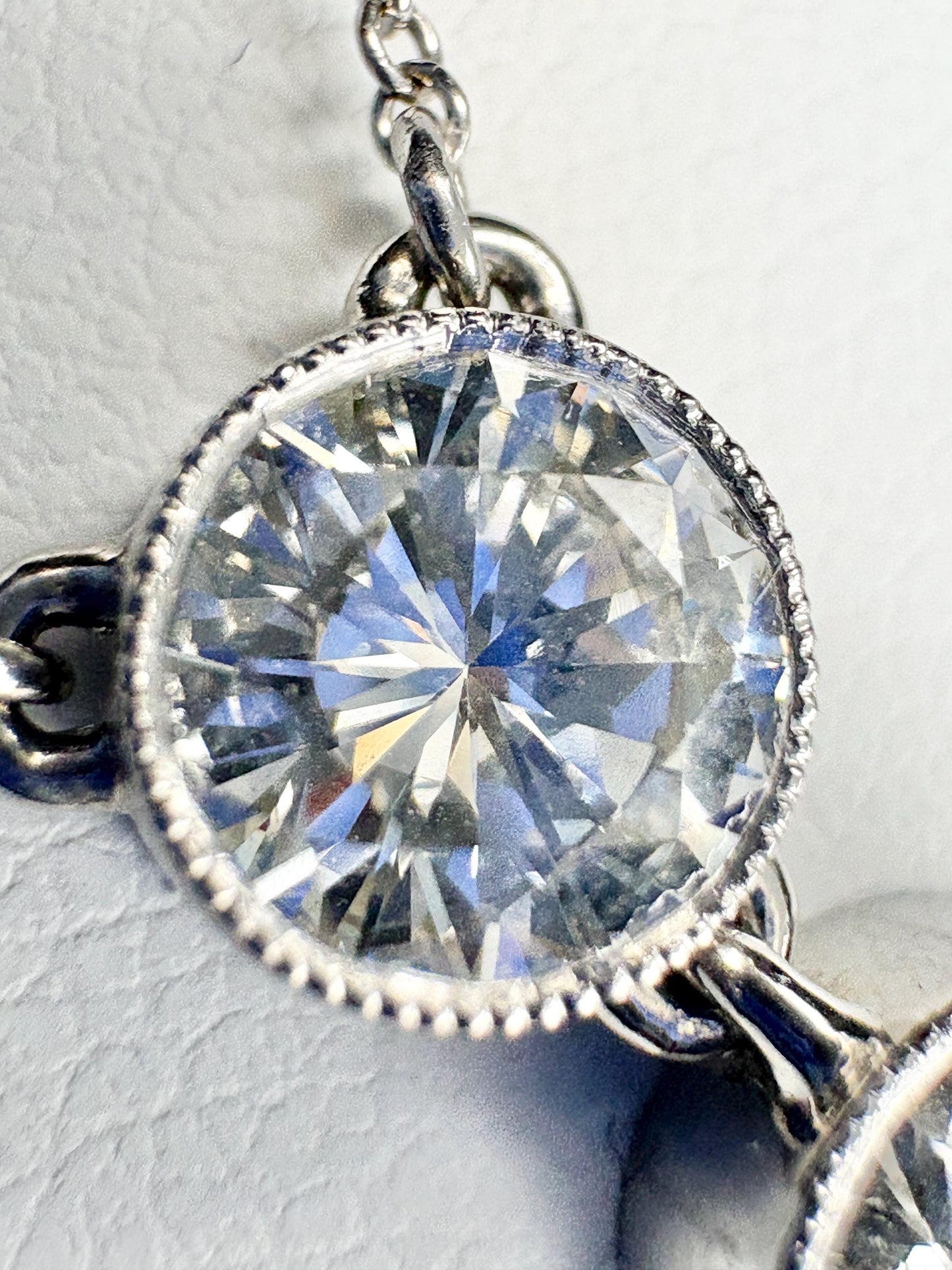 Custom double solitaire natural diamond necklace in 14k white gold.