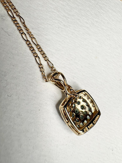 14k gold figaro necklace with a cushion cluster alexandrite and diamond pendant.