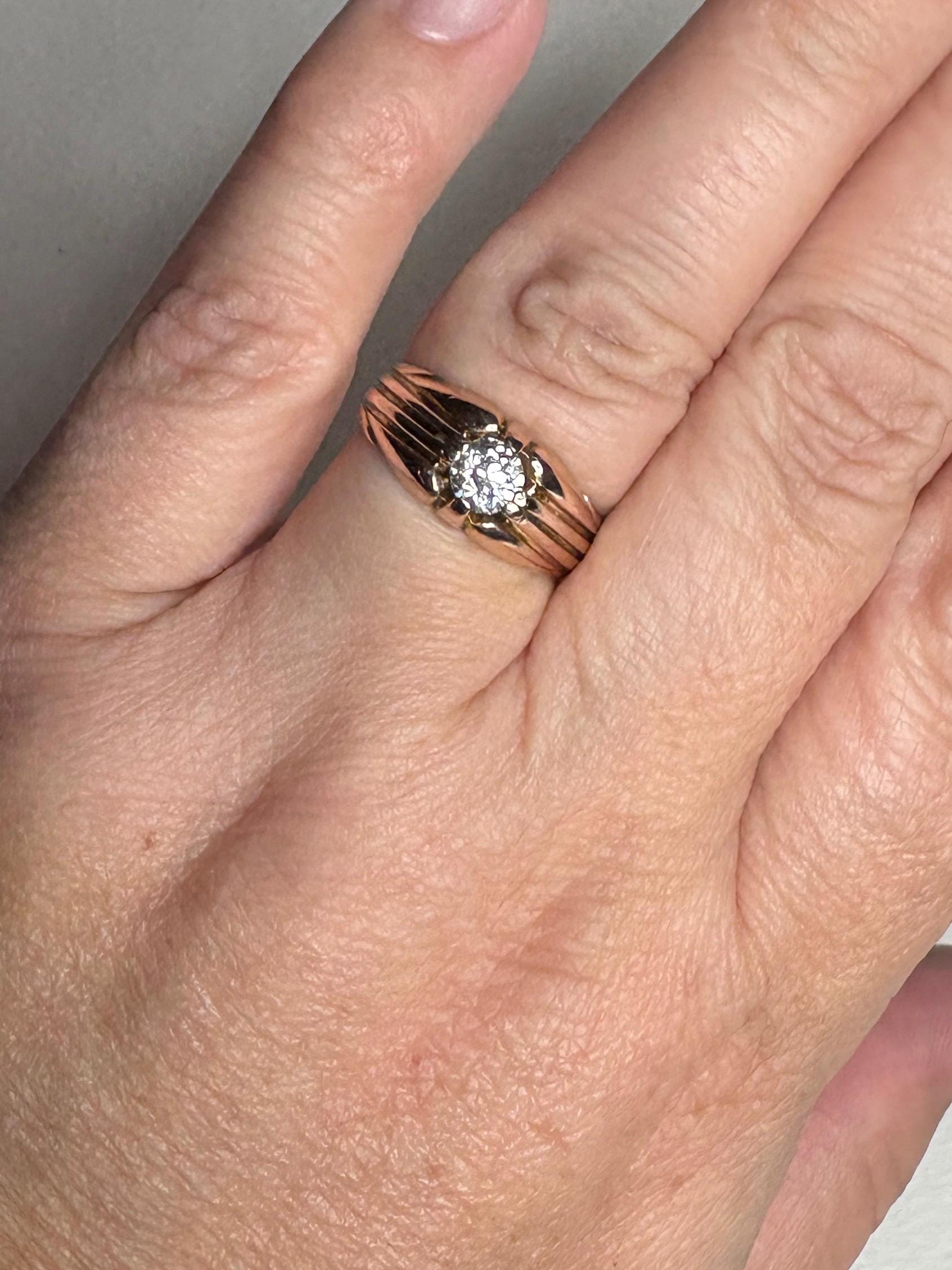 Vintage 10k rose gold ring with an old mine cut diamond.