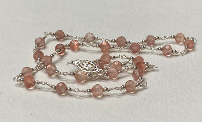 Genuine Oregon Sunstone beaded sterling silver necklace with filigree clasp.