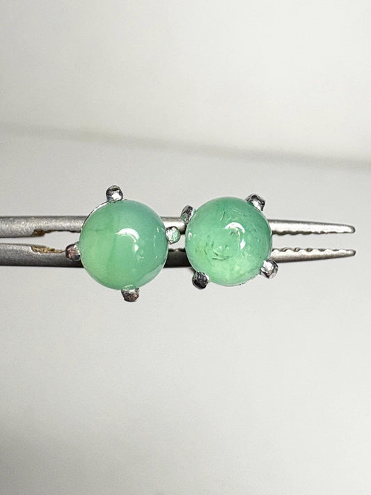 Australian chrysoprase cabochon stud earrings in sterling silver.