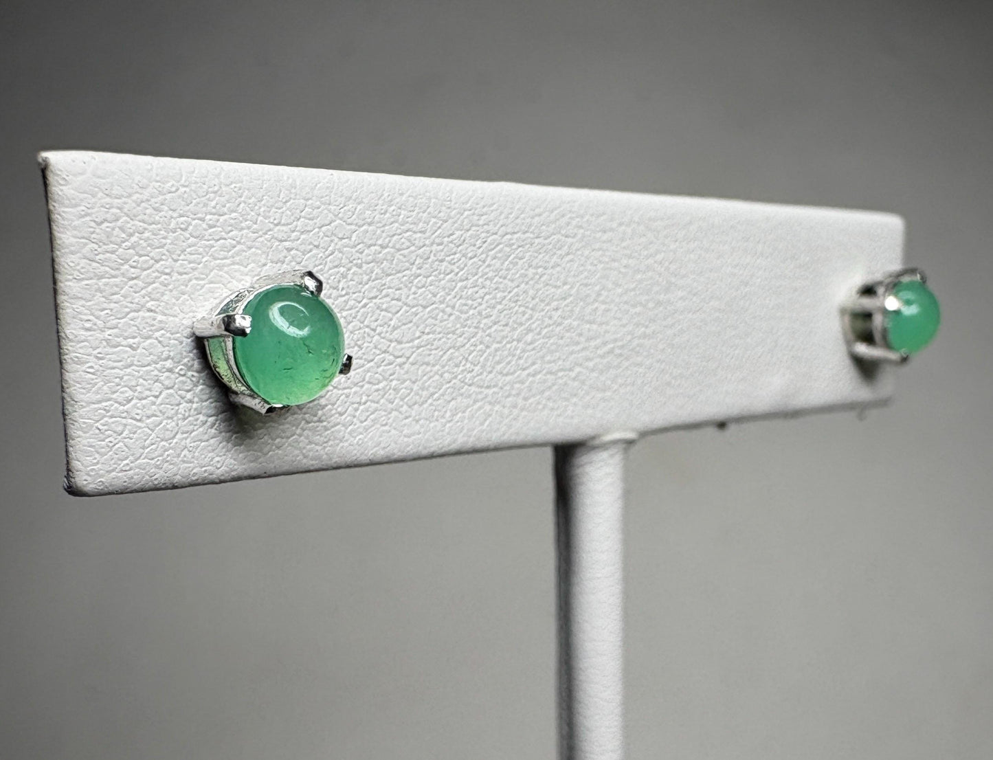 Australian chrysoprase cabochon stud earrings in sterling silver.