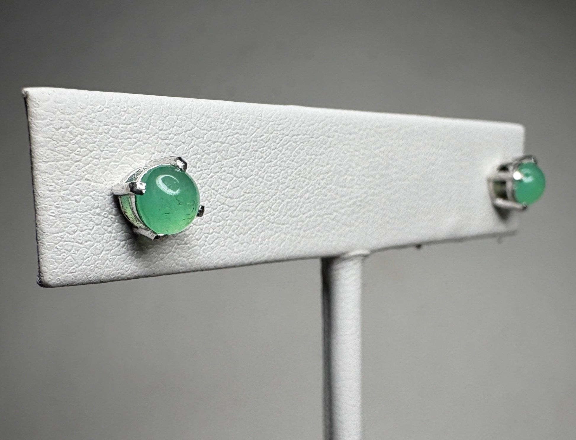 Australian chrysoprase cabochon stud earrings in sterling silver.