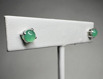 Australian chrysoprase cabochon stud earrings in sterling silver.