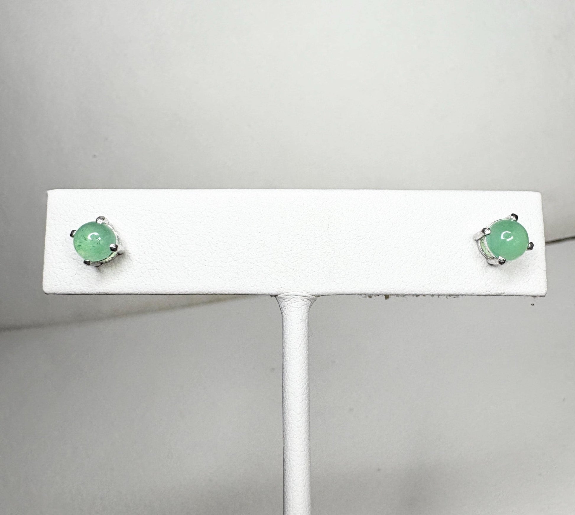 Australian chrysoprase cabochon stud earrings in sterling silver.