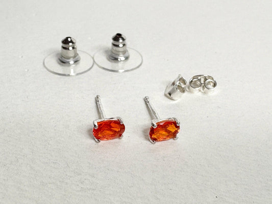 Sterling silver stud earrings with 6x4mm oval Mexican fire opals.